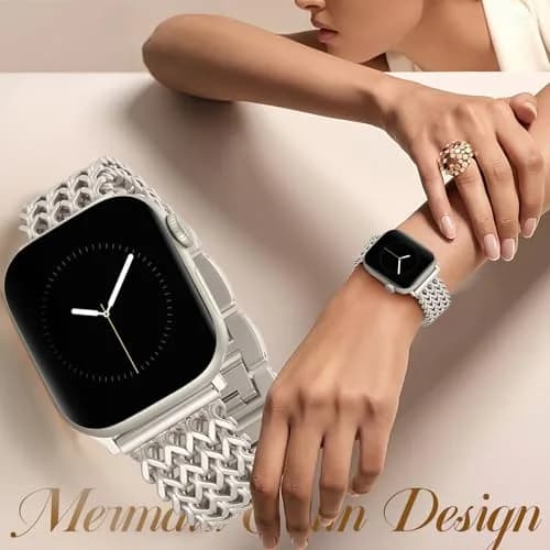 SNBLK Metal Band Compatible with Apple Watch Series 1-11 & SE 40mm-46mm | Dressy Stainless Steel Link Bracelet for Women thumbnail 3