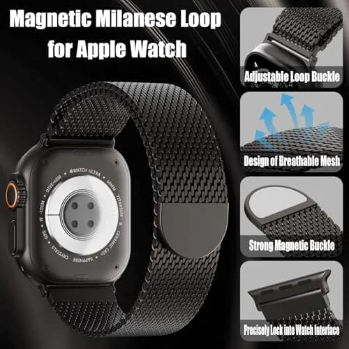 Steezrd Magnetic Milanese Loop Watch Band for Apple Watch 38mm-49mm | Breathable Stainless Steel Strap thumbnail 2
