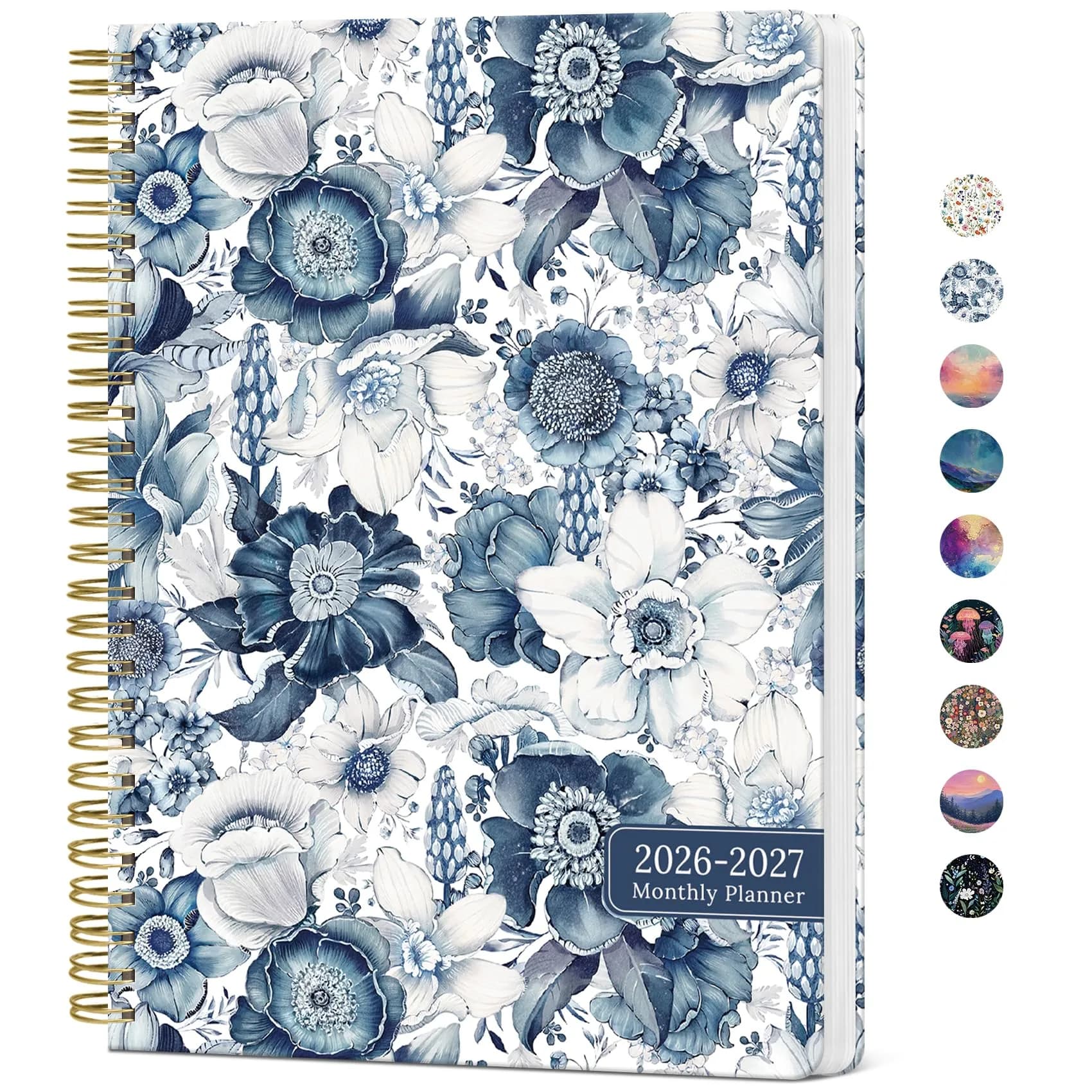 Taja Monthly Planner 2026-2027 18-Month Calendar 19 cm x 25 cm | Aesthetic Design for Students & Professionals — C-Blue Floral