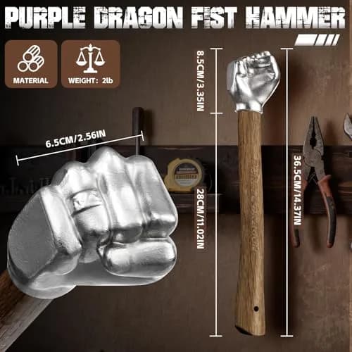 Purple Dragon 2Lb Fist Hammer Tool with Wooden Handle | Multi-Purpose Hand Tool for DIY & Camping thumbnail 6