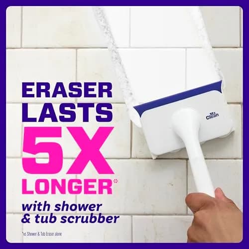 Mr. Clean Magic Eraser Shower & Tub Scrubber Starter Kit with Lemon Foaming Erasers & Extra Durable Eraser thumbnail 6