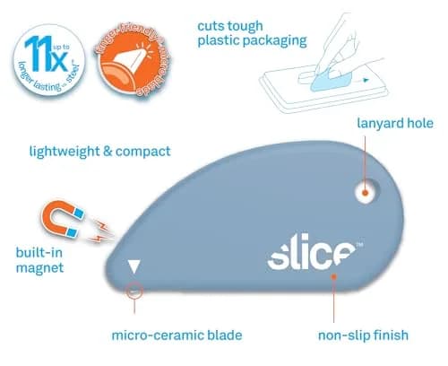 Slice Micro Safety Cutter 2 Pack Sky | Safe Ceramic Box Opener Lasts 11x Longer thumbnail 3
