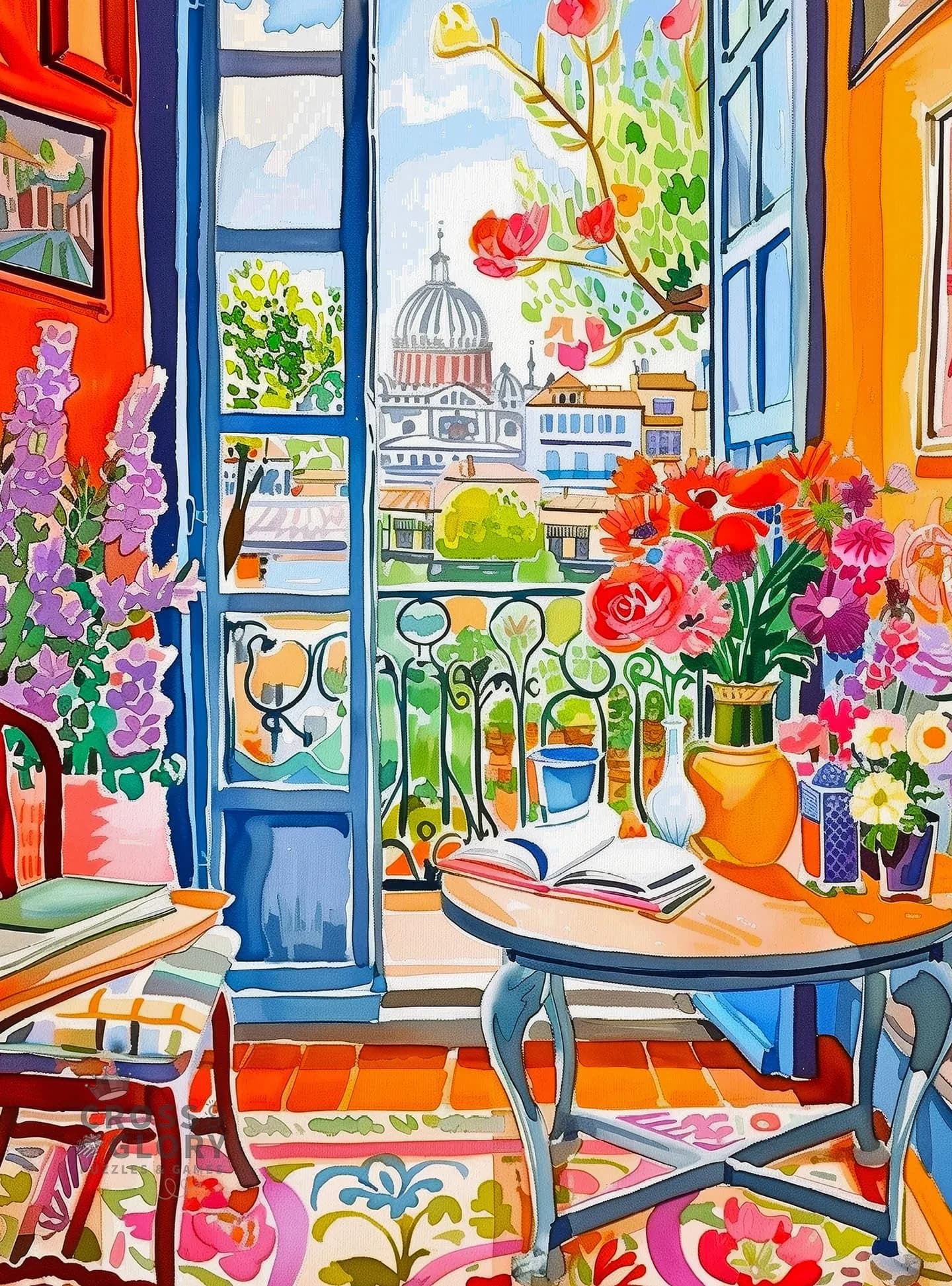 Cross & Glory 1000 Piece Jigsaw Puzzle Room with a Bloom | Vibrant City & Floral Scene for Adults - main product image