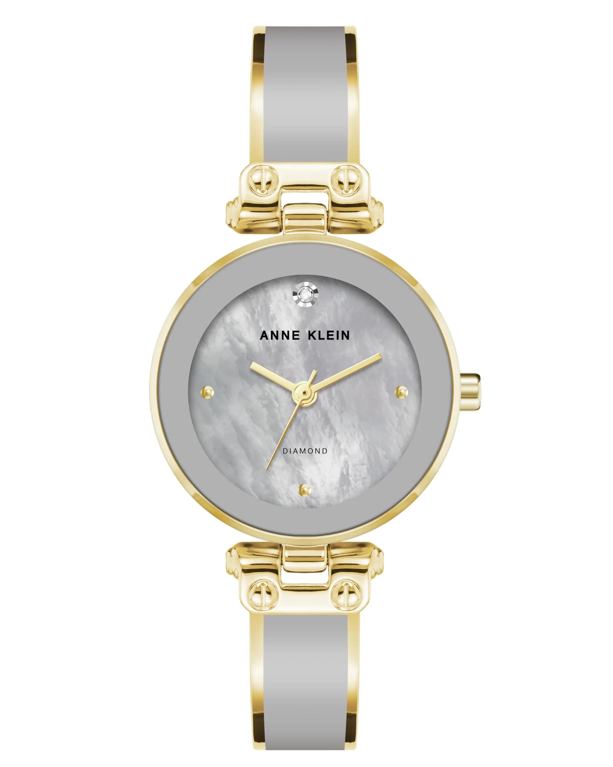 Anne Klein Women's Genuine Diamond Dial Bangle Watch | Classic 28mm Round Face, Mother-of-Pearl Dial, 100ft Water Resistance