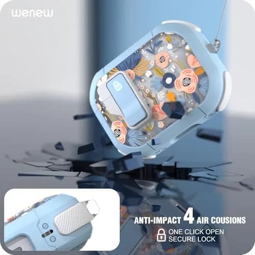 wenew AirPods Pro 3 Case (2025) Cover Stylish Flower Hard Shell Blue | Full Body, Wireless Support thumbnail 5