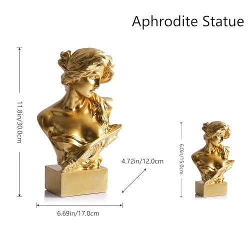 LCCCK Greek Mythology Bust Statue Decor 30cm (11.8") | Gold Goddess Figurine for Sketch Practice & Home thumbnail 2