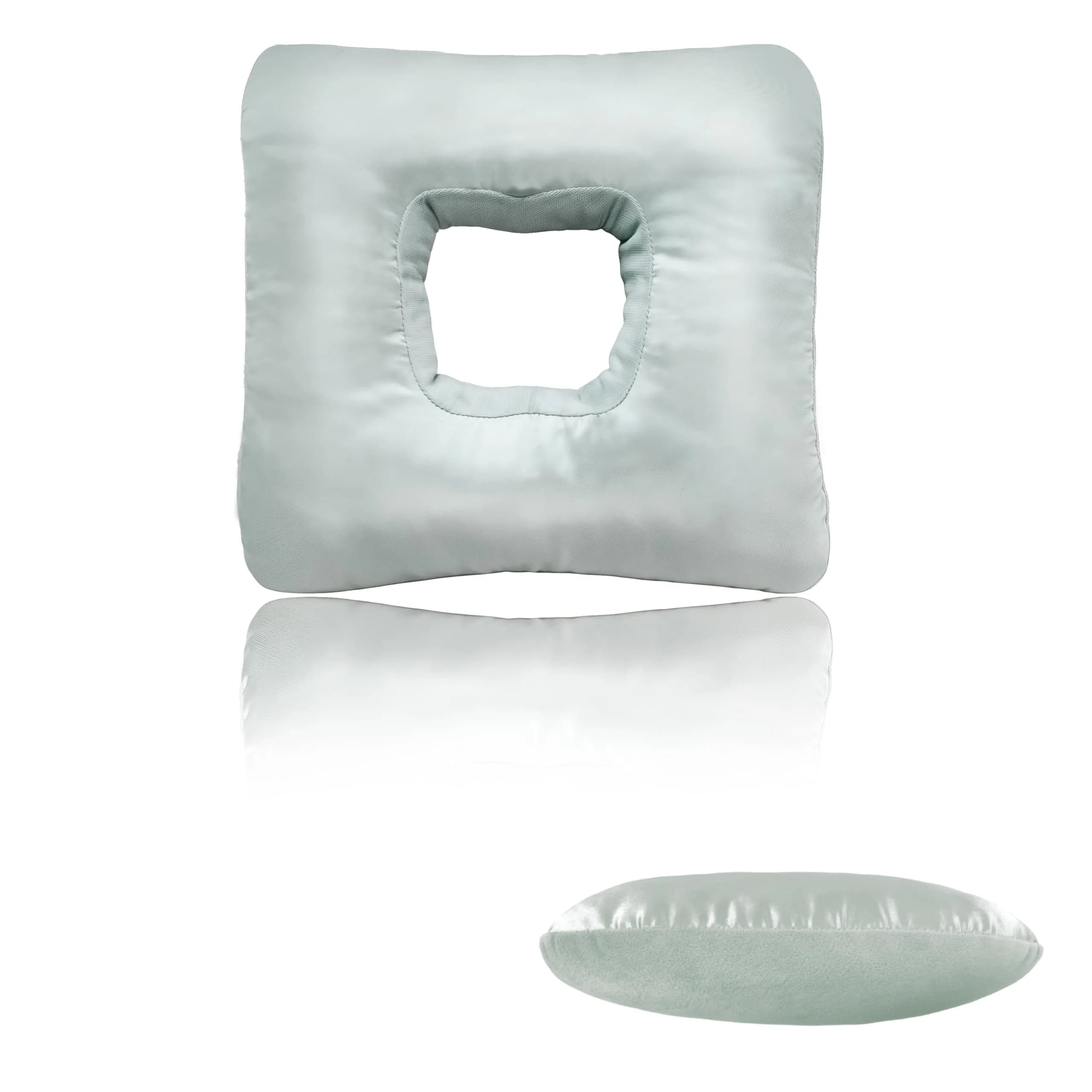 Yuibthr Ear Piercing Pillow for Side Sleepers with Ear-Shaped Hole | Reversible Satin & Cotton, Washable, Adjustable (Square) - main product image