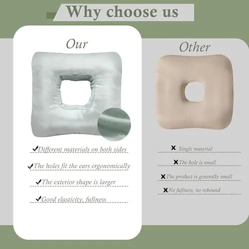 Yuibthr Ear Piercing Pillow for Side Sleepers with Ear-Shaped Hole | Reversible Satin & Cotton, Washable, Adjustable (Square) thumbnail 5