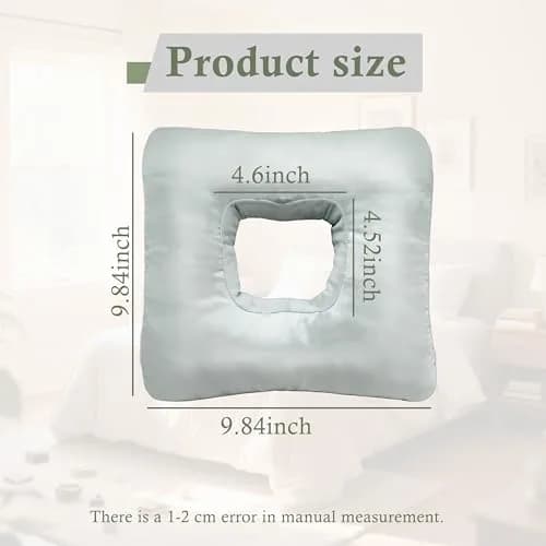 Yuibthr Ear Piercing Pillow for Side Sleepers with Ear-Shaped Hole | Reversible Satin & Cotton, Washable, Adjustable (Square) thumbnail 2