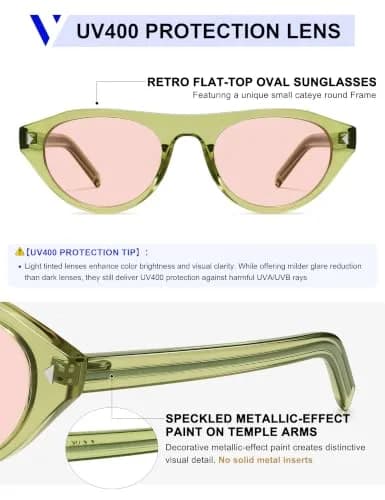 VANLINKER Retro Small Oval Cateye Sunglasses for Women Men VL9915 | UV400 Protection, Unisex Style thumbnail 4