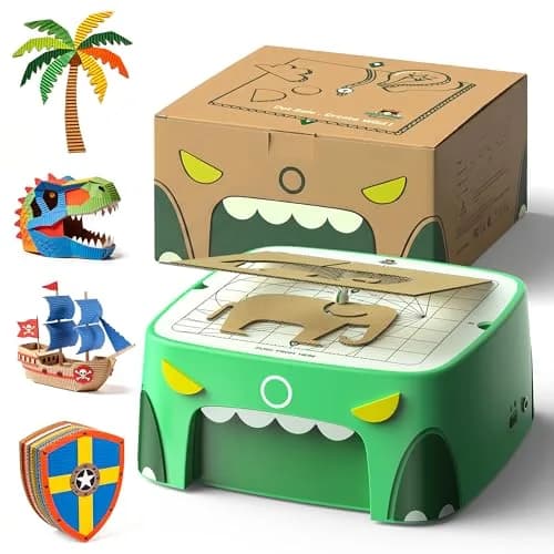 BEAVERBOT C2 Upgraded Cardboard Cutter for Kids, Dual Speed Dinosaur, Green | Safe bladeless design for precise craft cuts thumbnail 1