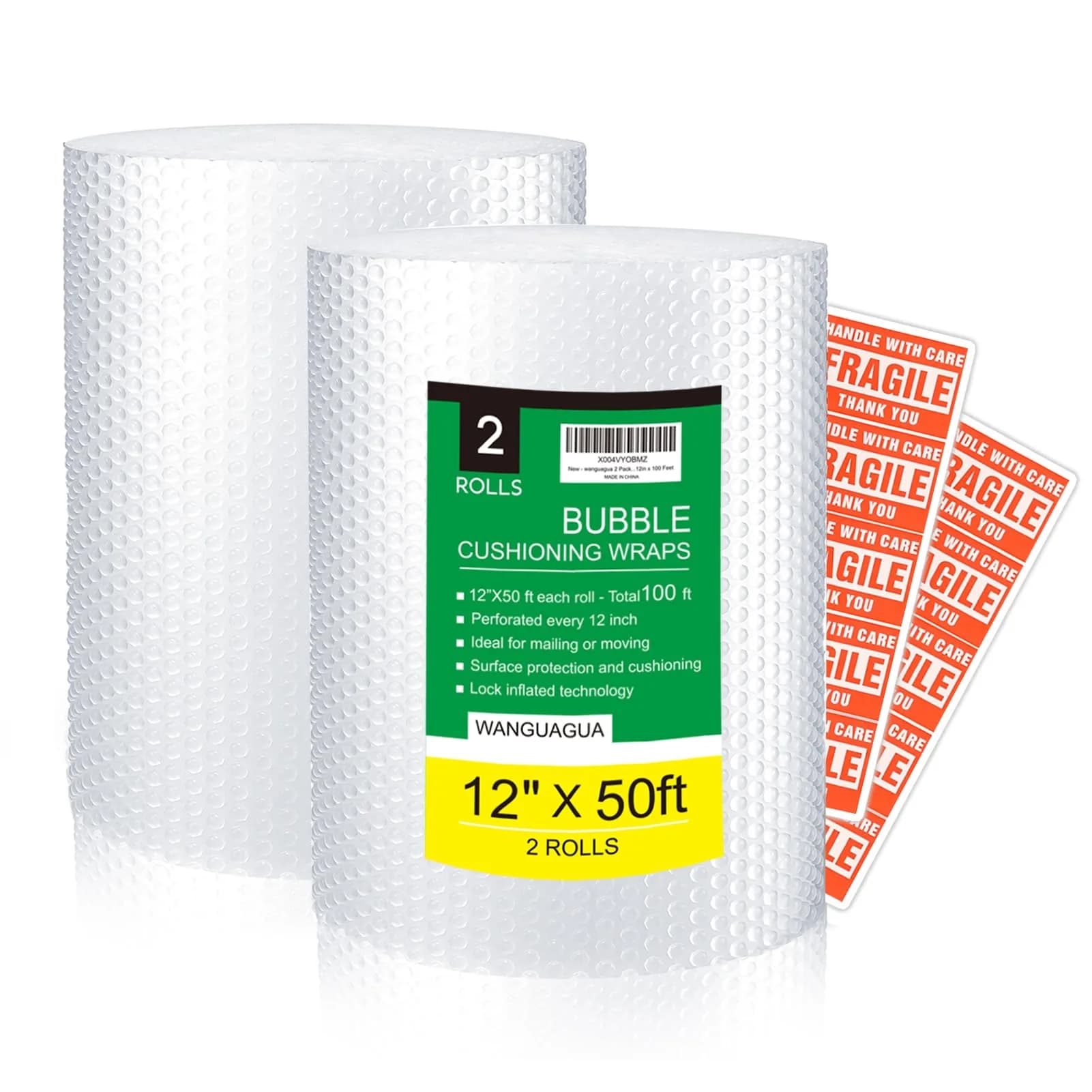 WANGUAGUA Perforated Bubble Wrap 12 Inch x 100 ft Total | ISO9001 Certified & Reusable Packing Material