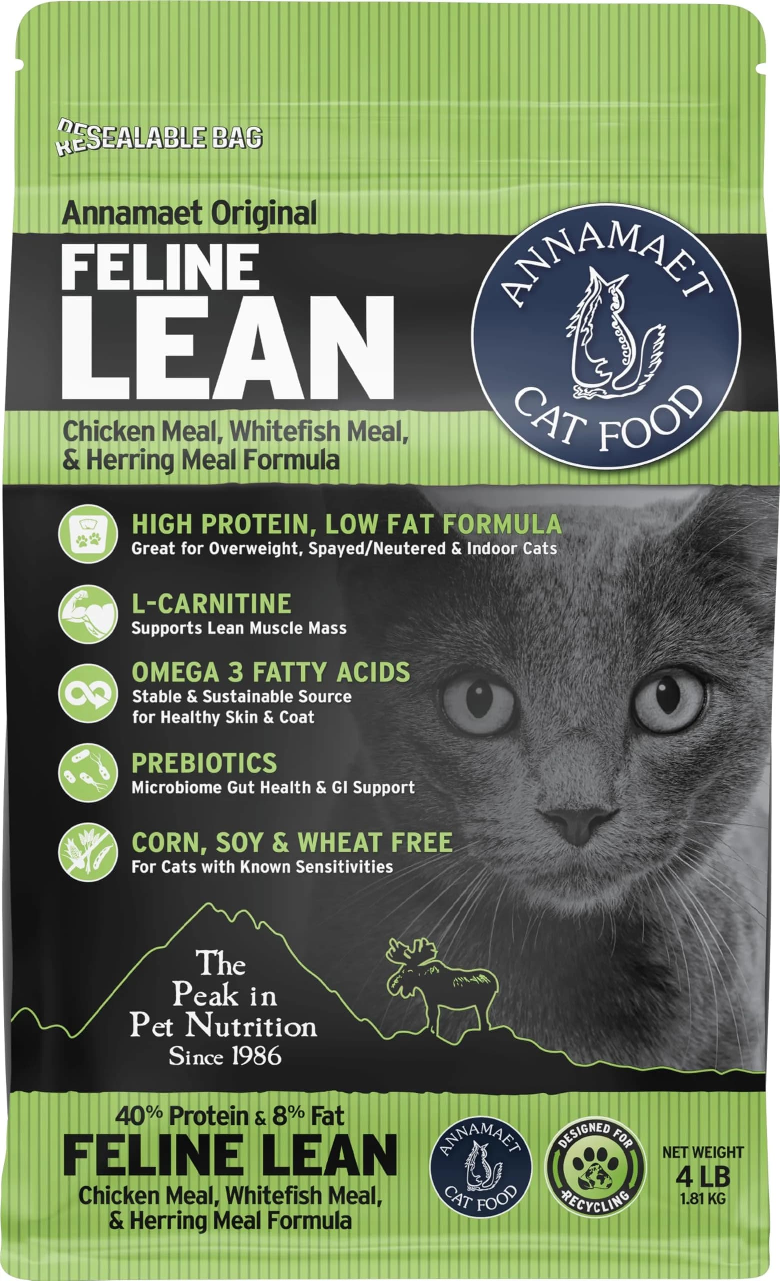 Annamaet Original Feline Lean Dry Cat Food 4-lb Bag | Supports Lean Mass & Weight Control - main product image
