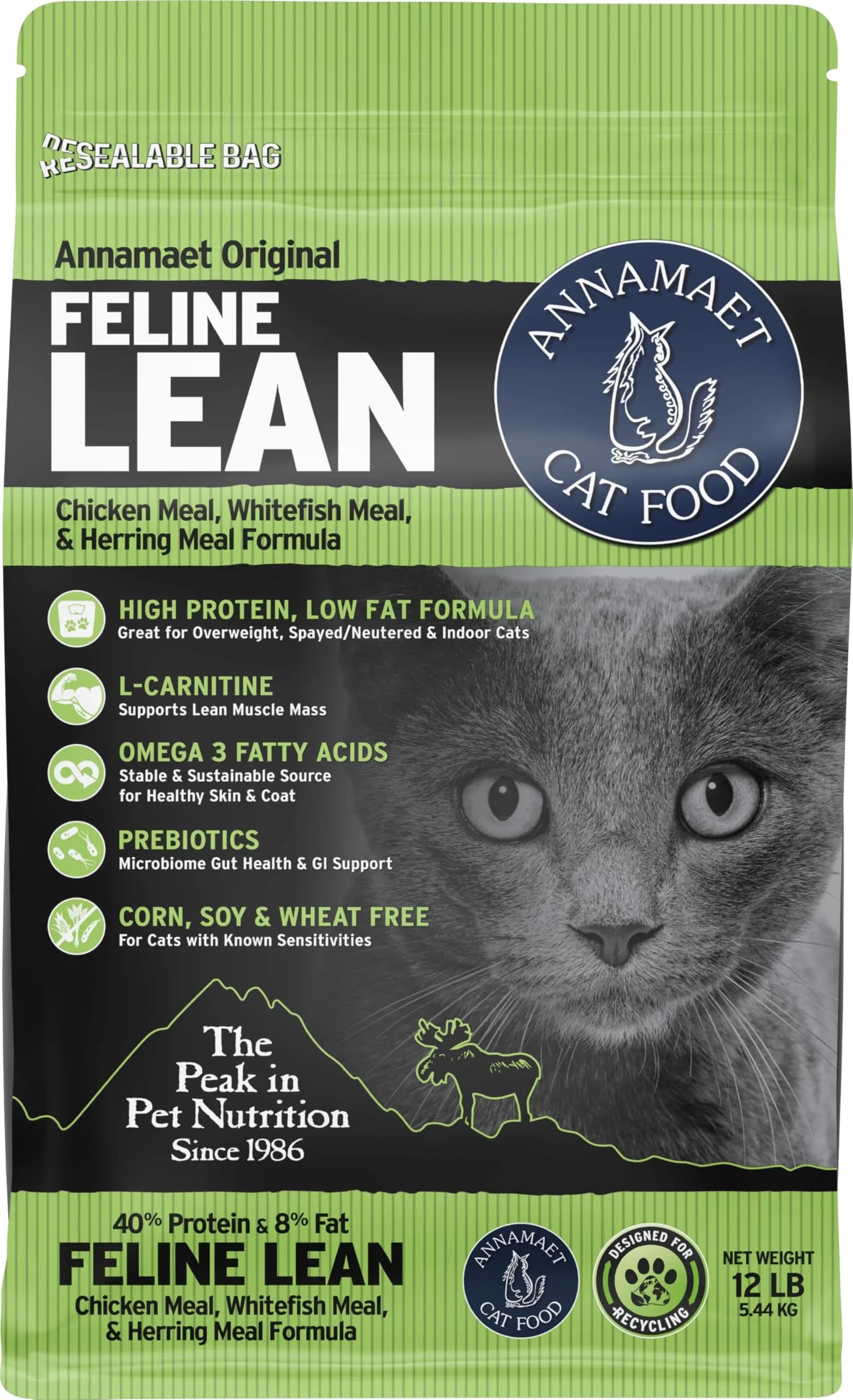 Annamaet Original Feline Lean Dry Cat Food, 12 lb Bag | Supports Lean Mass & Weight Control — Dry