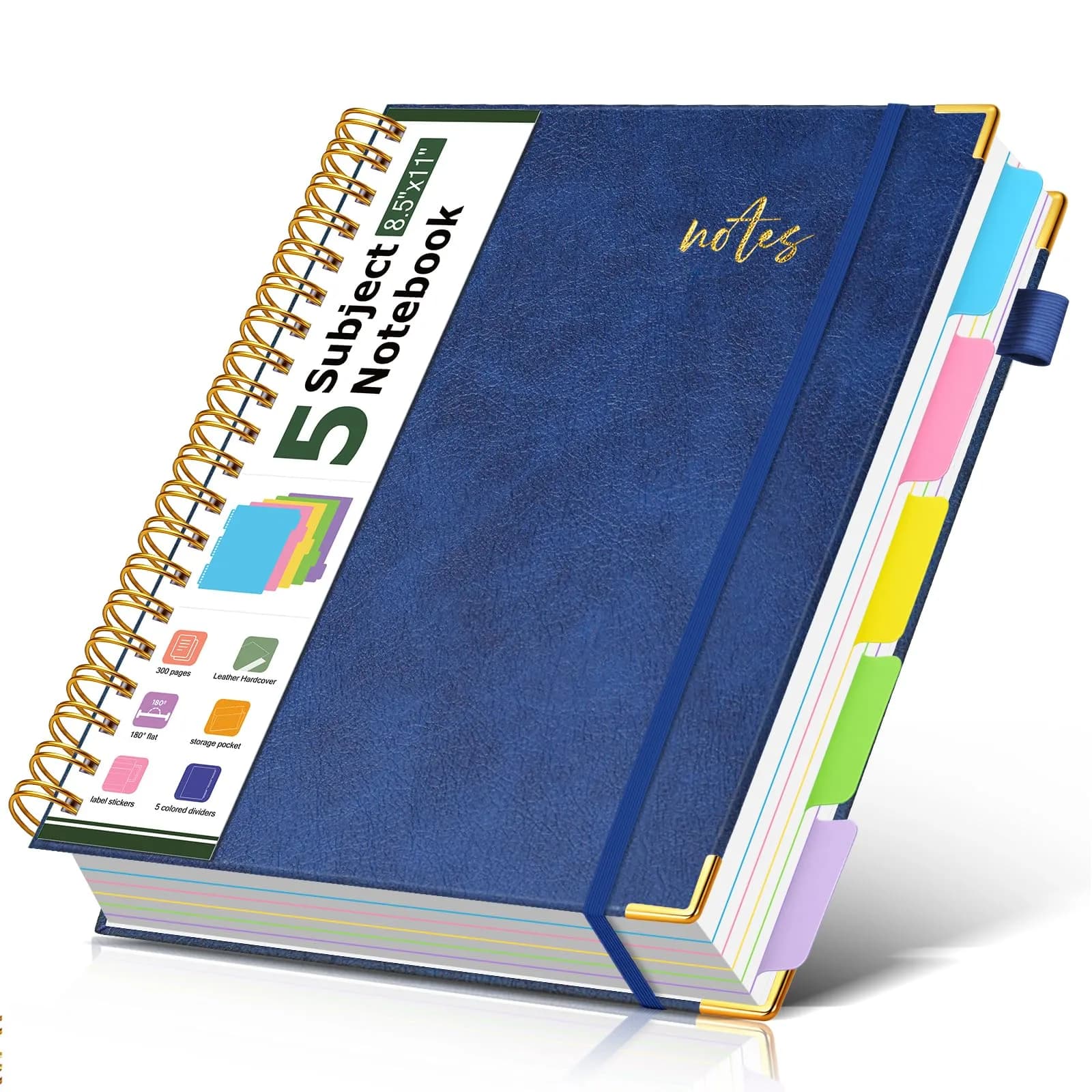 PAPEJOON Hardcover Spiral Notebook Journal 8.5" x 11" (21.6 x 27.9 cm) 300 Pages | 5 Subject Organizer for Work & School — Navy / A4