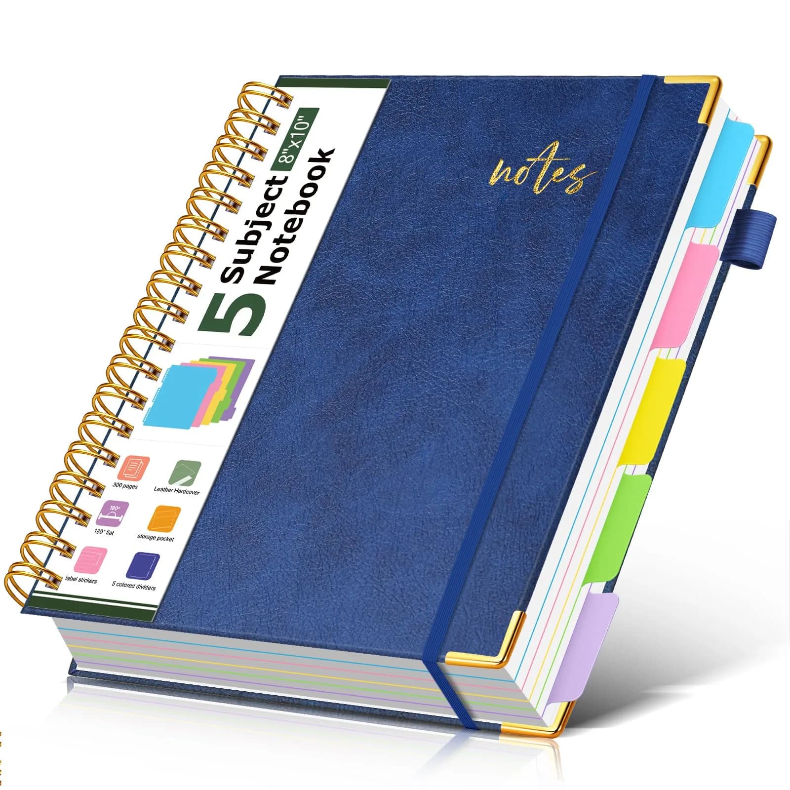 PAPEJOON 5 Subject Spiral Notebook Journal 300 Pages (B5 Size, Navy) | College Ruled Hardcover Leather Notebook - main product image