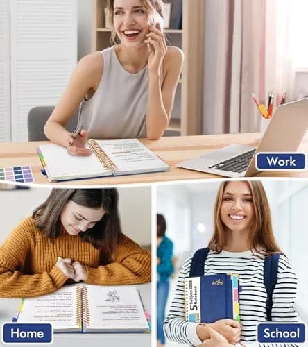 PAPEJOON 5 Subject Spiral Notebook Journal 300 Pages (B5 Size, Navy) | College Ruled Hardcover Leather Notebook thumbnail 7