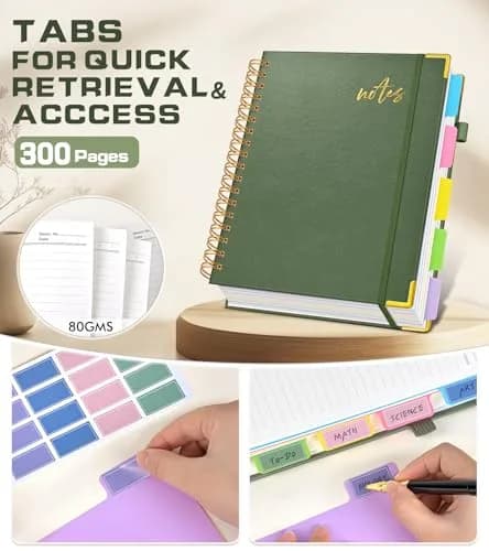 PAPEJOON 5 Subject Spiral Notebook 300 Pages (8"x10" / 22.2cm x 25.7cm) | College Ruled Vegan Leather Organizer thumbnail 5