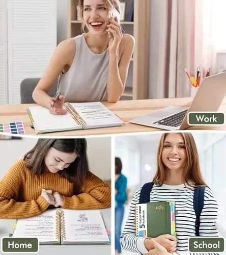 PAPEJOON 5 Subject Spiral Notebook 300 Pages (8"x10" / 22.2cm x 25.7cm) | College Ruled Vegan Leather Organizer thumbnail 7