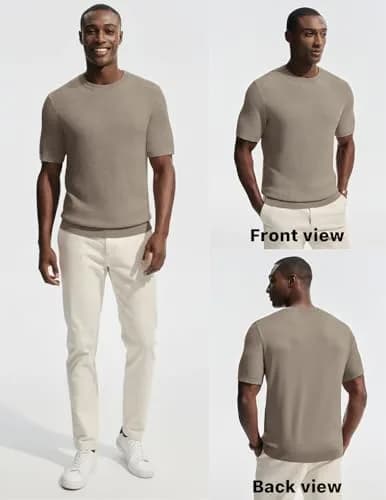PJ PAUL JONES Men's Classic Short Sleeve Knit Tee Textured Solid Khaki Medium | Breathable Cool Touch Fabric thumbnail 3