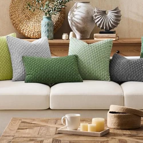 K KEVIN TEXTILE Soft Corduroy Lumbar Pillow Cover 14x20 Inch | Sage Green Boho Stripe thumbnail 7