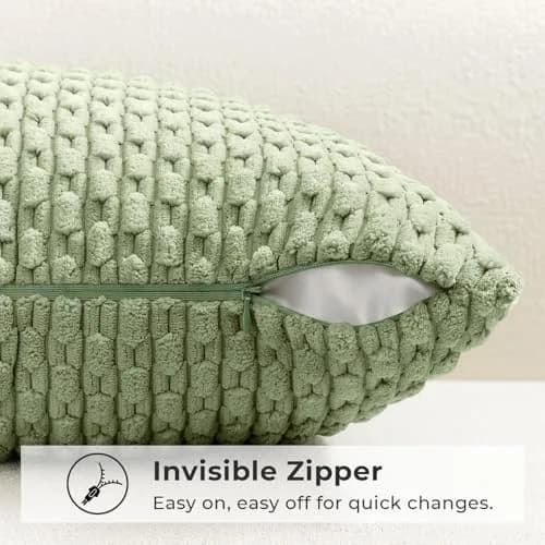 K KEVIN TEXTILE Soft Corduroy Lumbar Pillow Cover 14x20 Inch | Sage Green Boho Stripe thumbnail 3