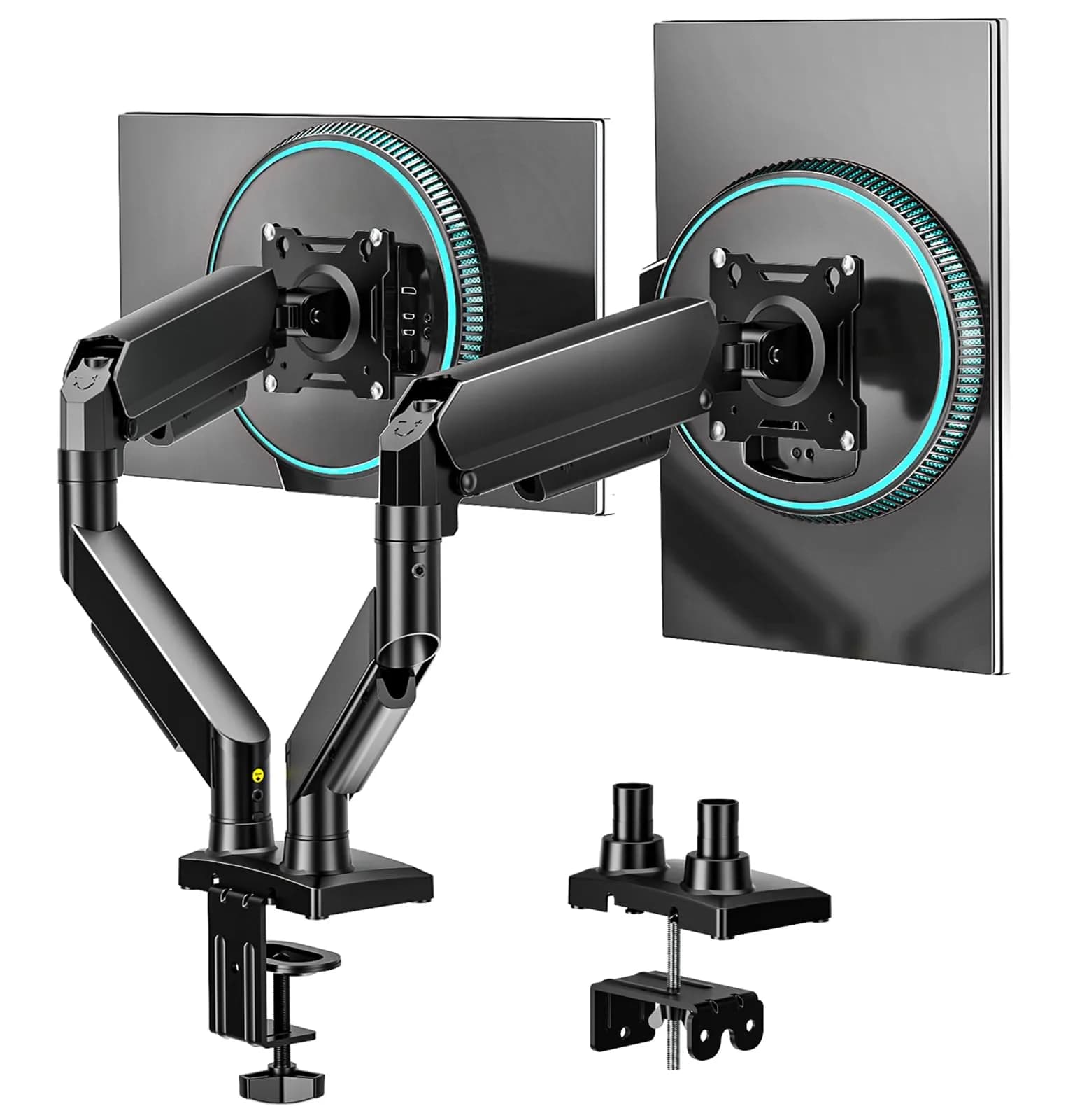 AX WABER Single Monitor Arm for 17-32 inch Screens | Gas Spring Adjustable VESA Mount with Clamp & Grommet Base — Dual monitor arm