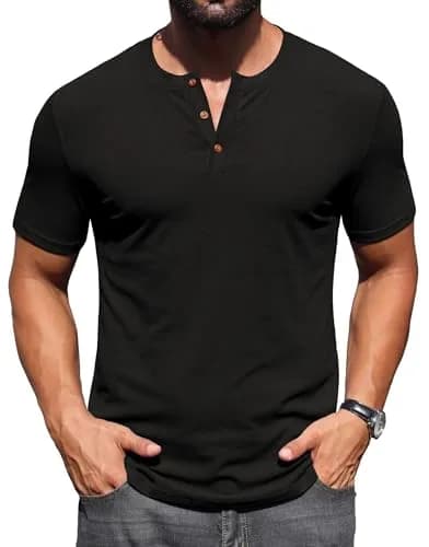 Sailwind Mens Muscle Henley Shirts Lightweight Workout T-Shirt Short Sleeve with Button Black | Classic Fit, Soft Fabric thumbnail 6