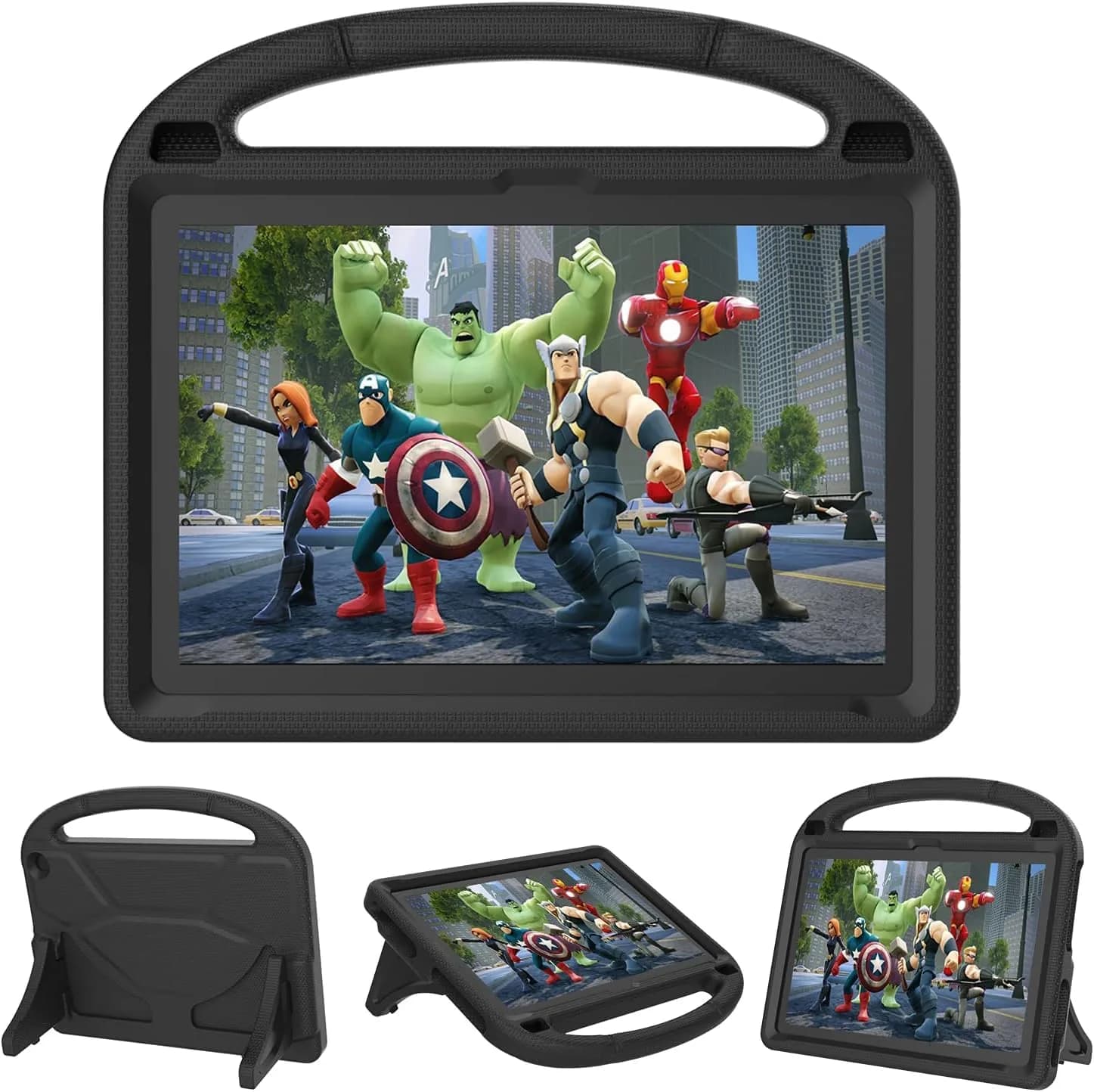 DICEKOO Fire HD 10 & HD 10 Plus 13th/11th Gen Kids Tablet Case | Drop-Resistant, Handle & Stand, Pink — Black