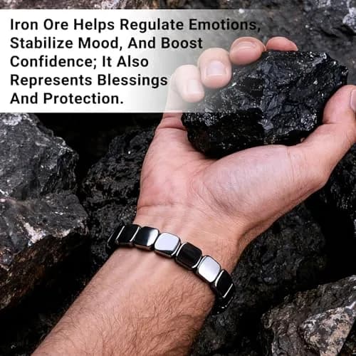 SHANGFEI Natural Hematite Bracelet for Men | 10.16 cm (4 inches) Square Beads thumbnail 3