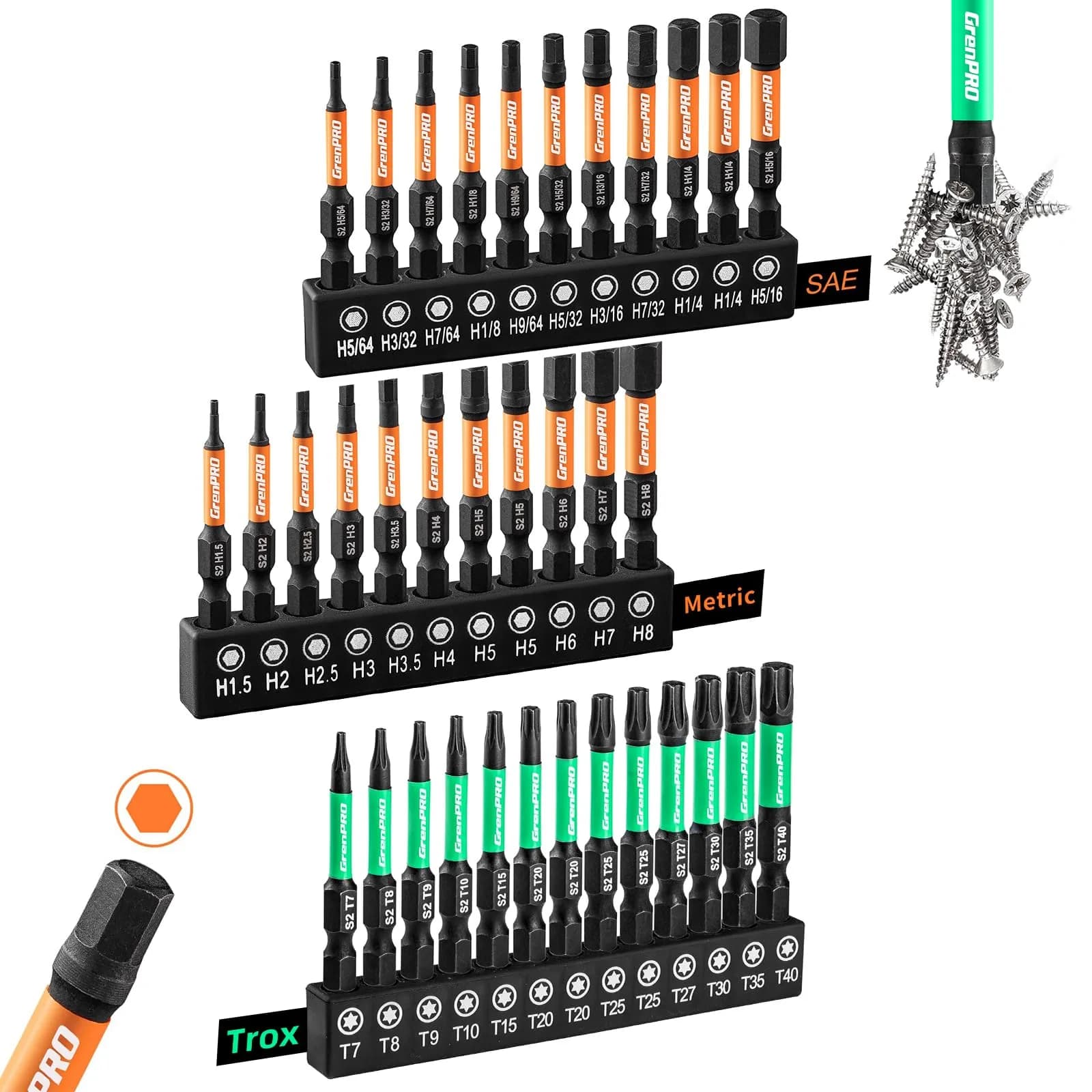 GRENPRO 35-Piece Impact Screwdriver Bit Set, 2" (5.08 cm) S2 Steel | For Impact Drivers & Automotive Repairs - main product image