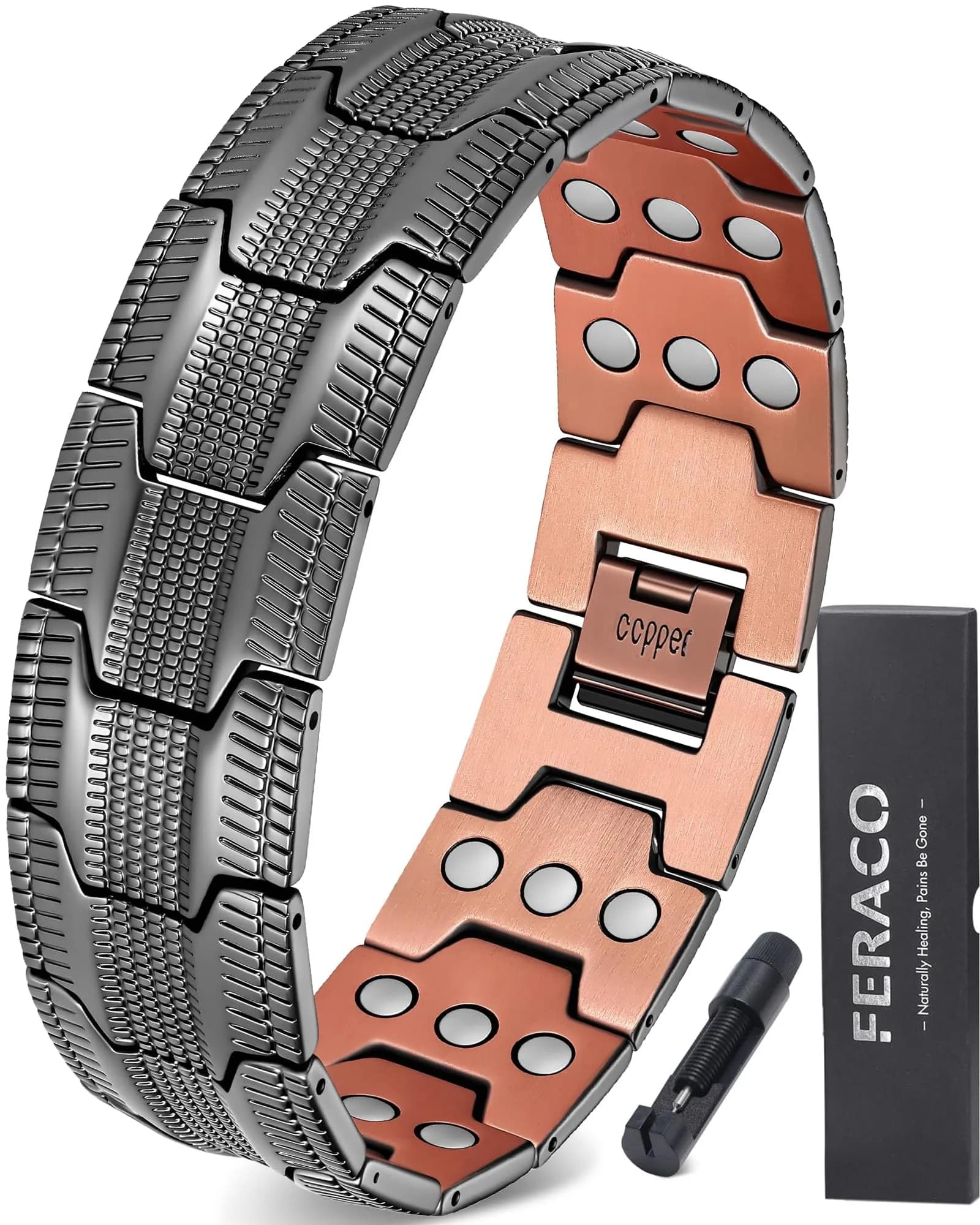 Feraco Pure Copper Magnetic Bracelet for Men | 22 cm (8.66 inches) Tyre Graphics