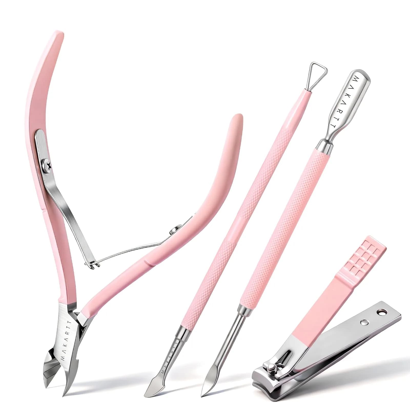 Makartt Pink Cuticle Trimmer Set with 2 Pushers, Nail Clipper & Nipper | Professional Stainless Steel Manicure Tools for Precise Nail Prep - main product image