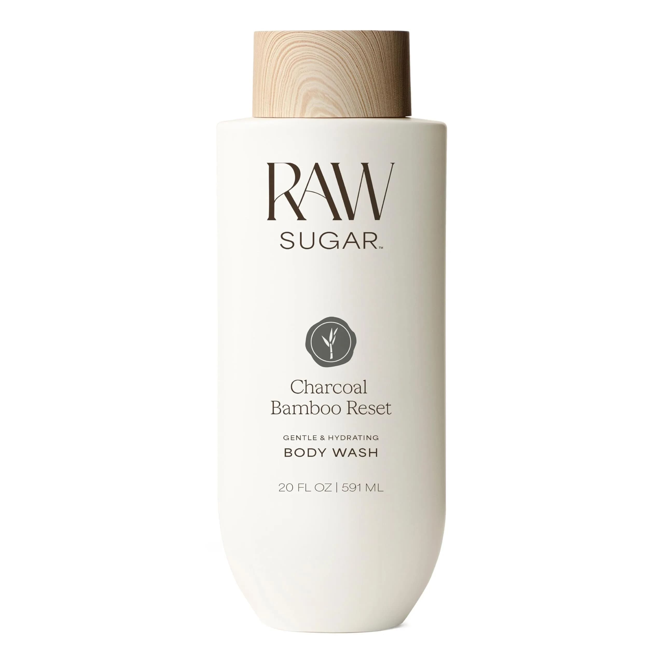 RAW SUGAR Charcoal Bamboo Reset Body Wash 20 Fl Oz | Hydrating & Detoxifying Vegan Gel - main product image