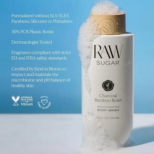 RAW SUGAR Charcoal Bamboo Reset Body Wash 20 Fl Oz | Hydrating & Detoxifying Vegan Gel thumbnail 5