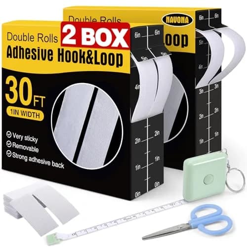Navona Heavy Duty Hook and Loop Strips with Adhesive, 60ft Total x 1 Inch White | Industrial Strength Fastener Tape thumbnail 1