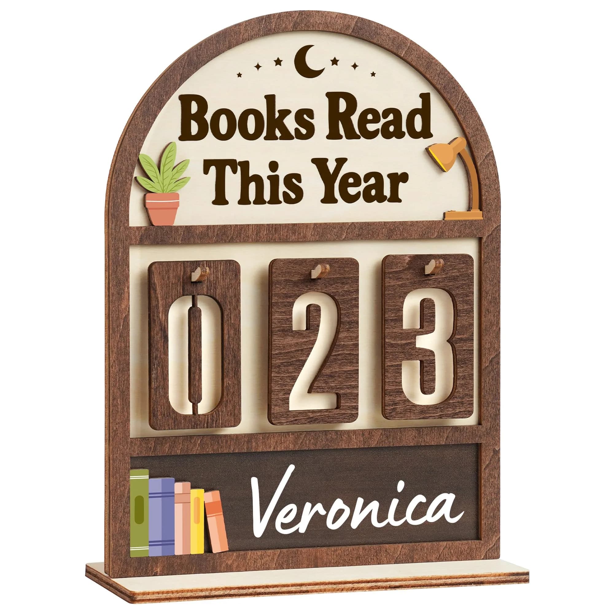 DINIZON Books Read This Year Counter, Wooden Book Tracker 7 x 6 Inch | Modern Bookshelf Decor — Natural Wood