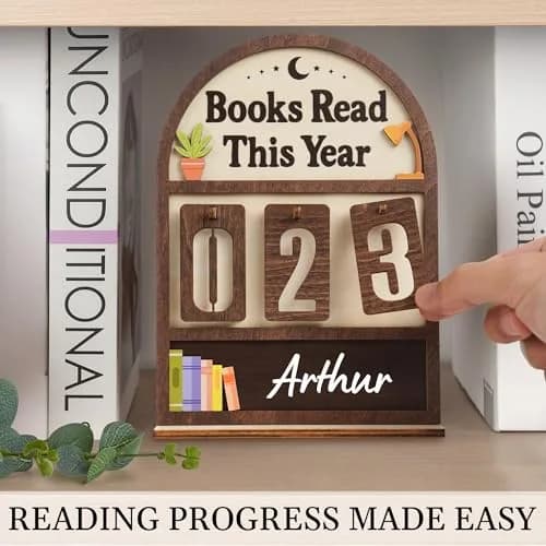 DINIZON Books Read This Year Counter Wooden Book Tracker 18 cm (7 in) x 15 cm (6 in) | Motivational Reading Decor thumbnail 2
