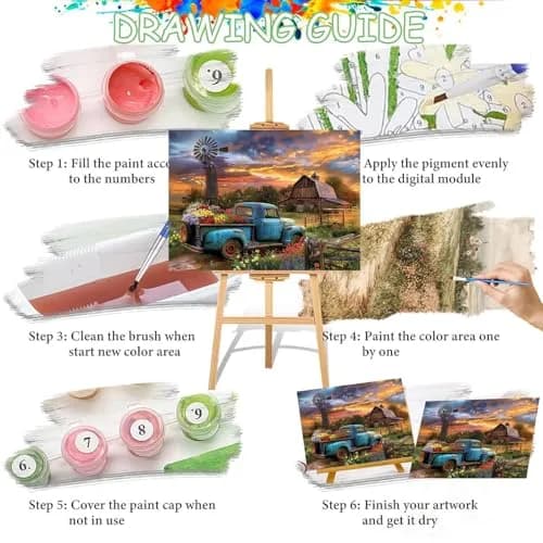 Fairyland JinWenn Rustic Farmhouse Barn Truck Flower Paint by Numbers Kit for Adults 40x50 cm | Relaxing DIY Wall Art thumbnail 6