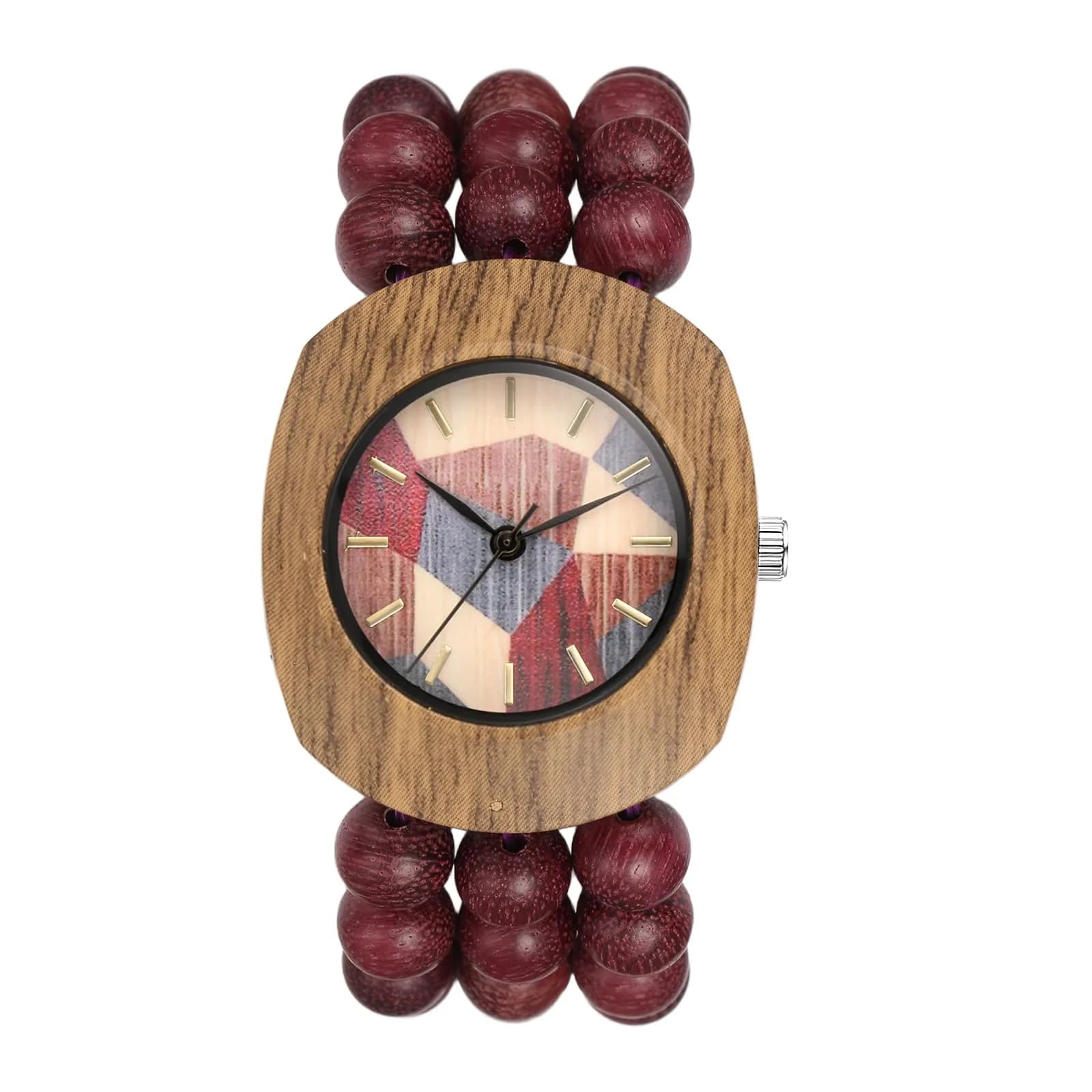 JewelryWe Bohemian Wooden Elastic Watch with Butterfly Dial | 3.7cm Tonneau Case, 1.7cm Band Width — a