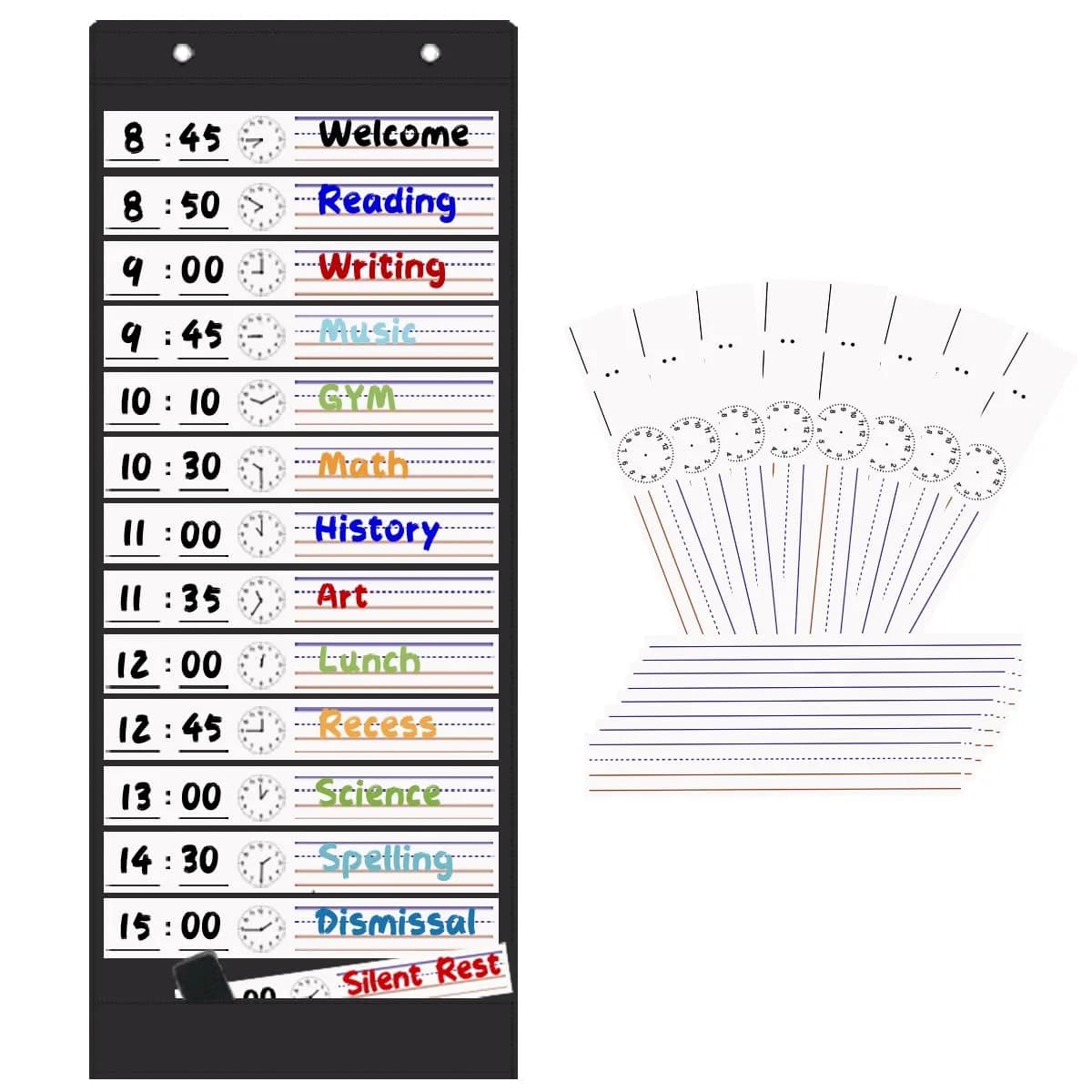 OFFSLIN Daily Schedule Pocket Chart, 13+1 Pockets Classroom Pocket Chart for Office & School - main product image