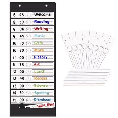 OFFSLIN Daily Schedule Pocket Chart, 13+1 Pockets Classroom Pocket Chart for Office & School thumbnail 1