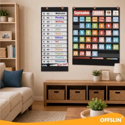 OFFSLIN Daily Schedule Pocket Chart, 13+1 Pockets Classroom Pocket Chart for Office & School thumbnail 9