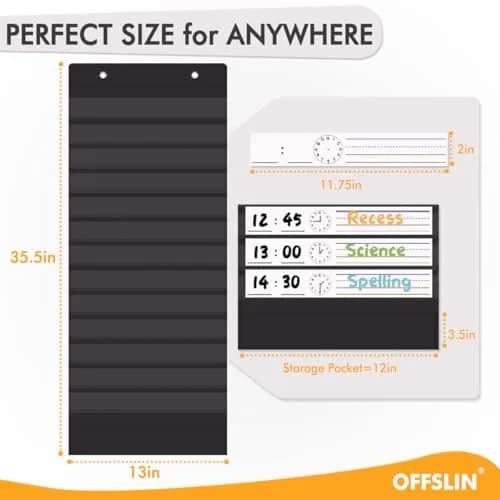 OFFSLIN Daily Schedule Pocket Chart, 13+1 Pockets Classroom Pocket Chart for Office & School thumbnail 2