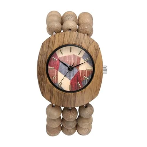 JewelryWe Bohemian Wooden Elastic Watch 3.7cm (1.46in) Case | Handcrafted Wood Bracelet Analog Quartz Wristwatch for Women thumbnail 1