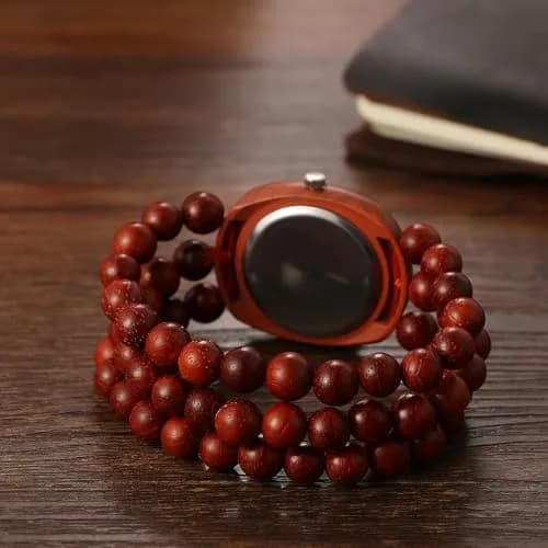 JewelryWe Bohemian Wooden Elastic Watch with Butterfly Dial | 3.7cm Tonneau Case, 1.7cm Band Width thumbnail 4
