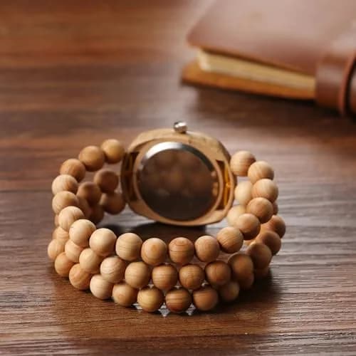JewelryWe Bohemian Wooden Elastic Watch for Women | 3.7cm Tonneau Case, 1.7cm Band Width thumbnail 7