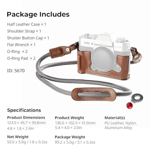 SMALLRIG Leather Half Case Kit with Shoulder Strap for FUJIFILM X-T30 III/X-T30 II (Brown) 123 x 45.7 x 59.8mm | Retro Style Camera Protection thumbnail 8