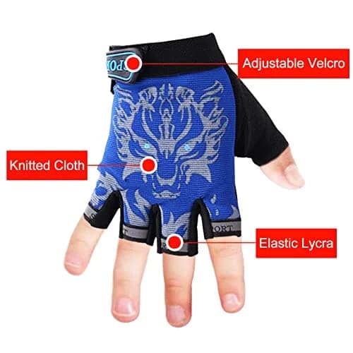 Luwint Kids Half Finger Gloves Blue Large | Breathable Non-Slip Sport Gloves for Cycling Camping Climbing Outdoor Activities thumbnail 1