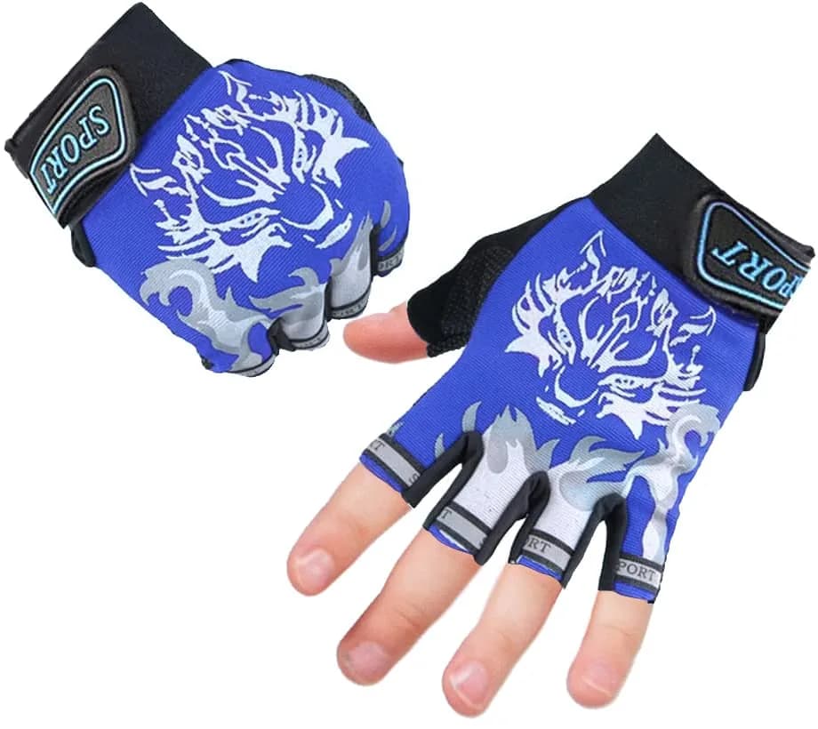 Luwint Kids Half Finger Gloves Blue Large | Breathable Non-Slip Sport Gloves for Cycling Camping Climbing Outdoor Activities thumbnail 3